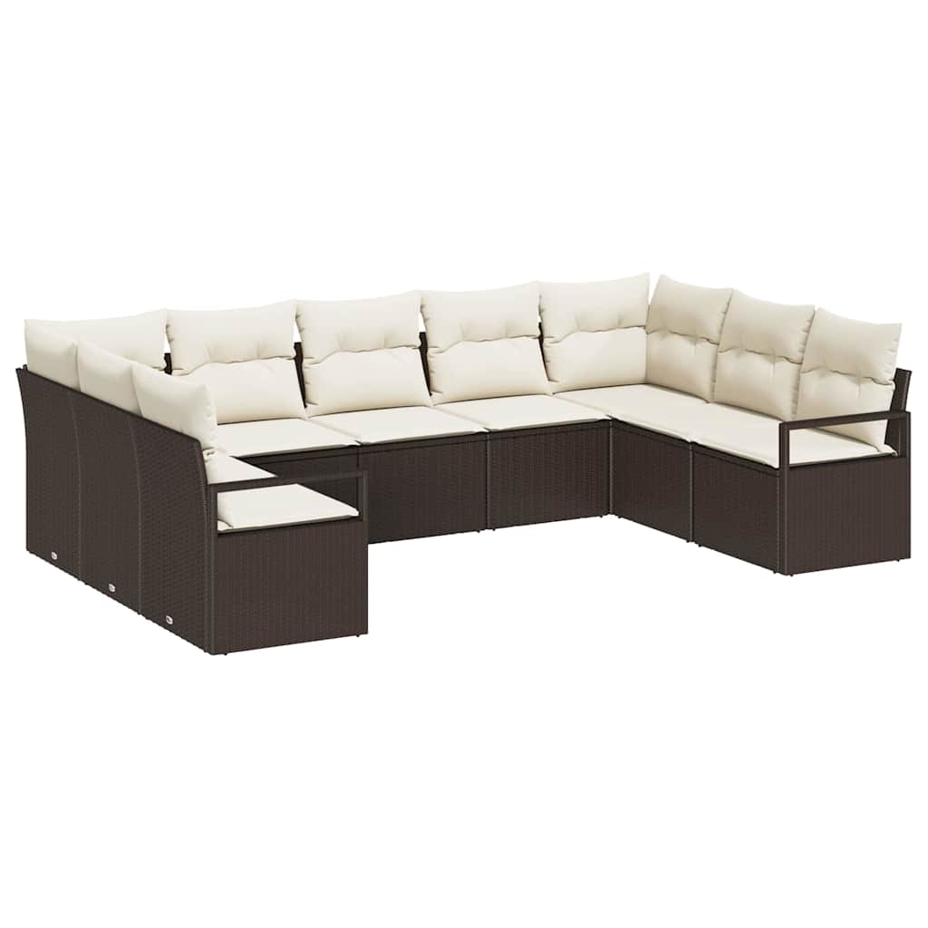 Garten-Sofa-Set mit Kissen mit Speicher 9 pcs Braun und Creme